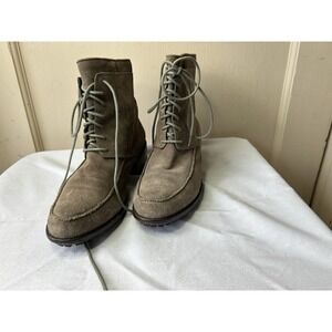 Brown Suede Lace-Up Ankle Boots Lug Sole Low Heel Casual Utility Booties